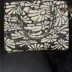 Brahmin Black and White Floral Croc-Embossed Tote